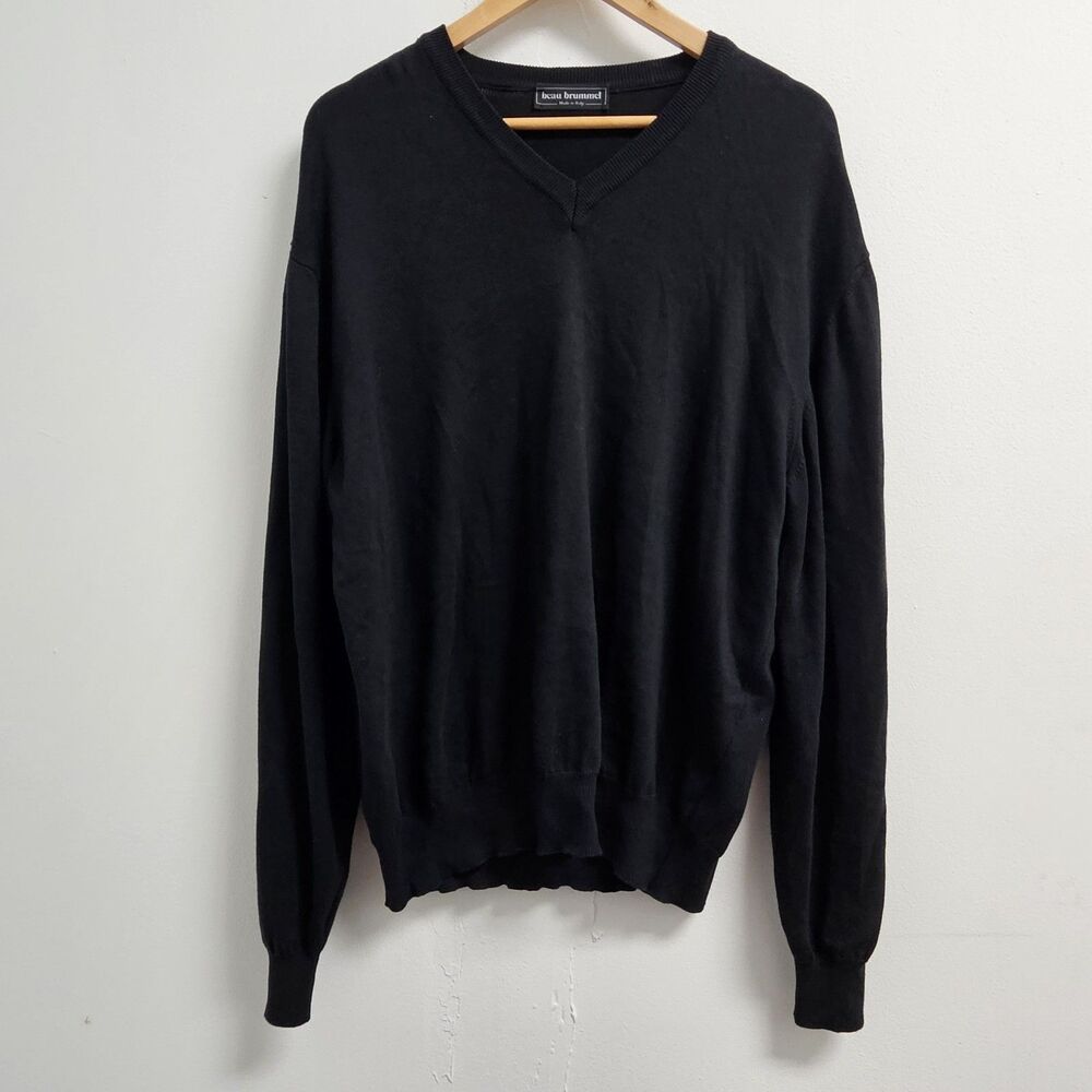 Beau Brummel Sweater Men Extra Large Black CashCotton Italy Vintage